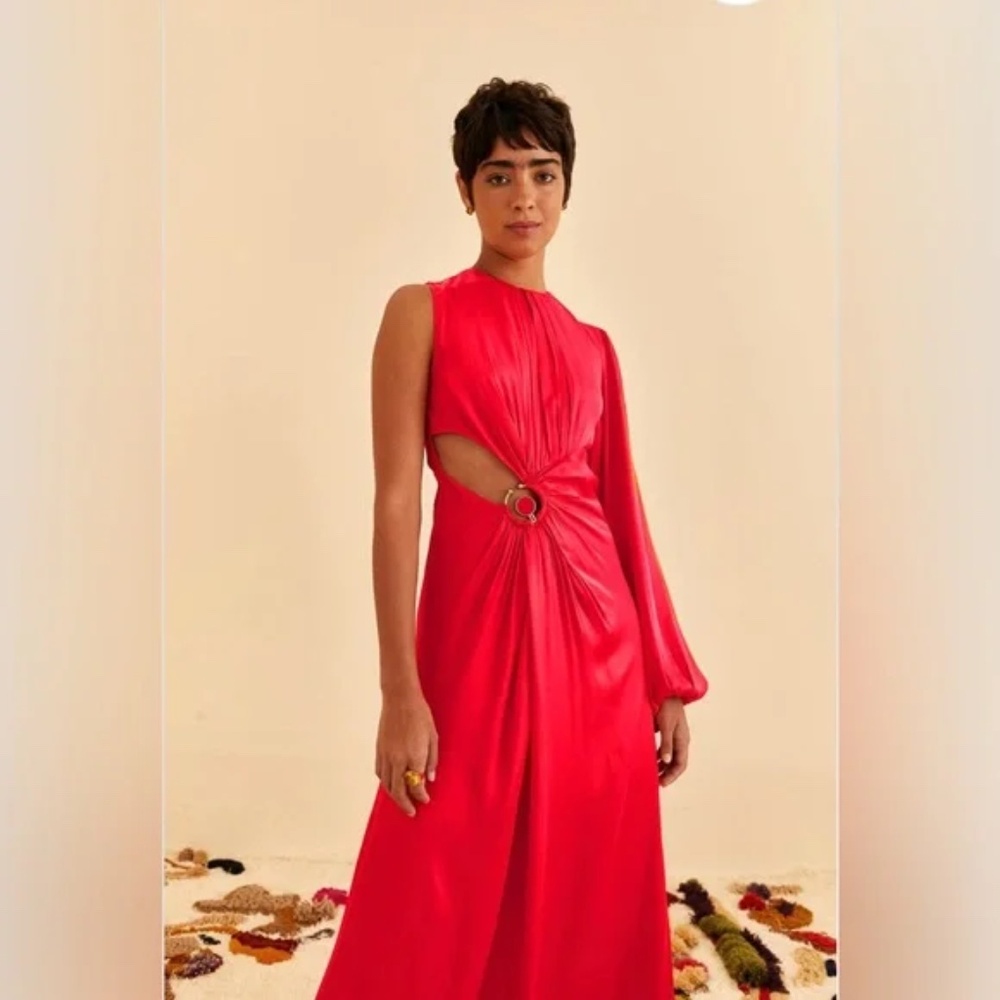 Farm Rio Red One Shoulder Maxi Dress